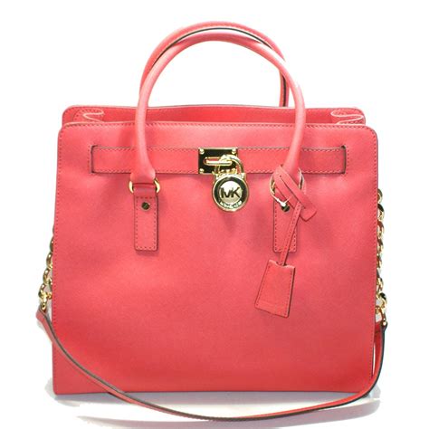 michael michael kors hamilton saffiano leather tote watermelon|Michael Kors Hamilton leather bag.